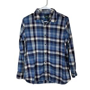 Roots Canada Blue Plaid Light Flannel Button Down Size M